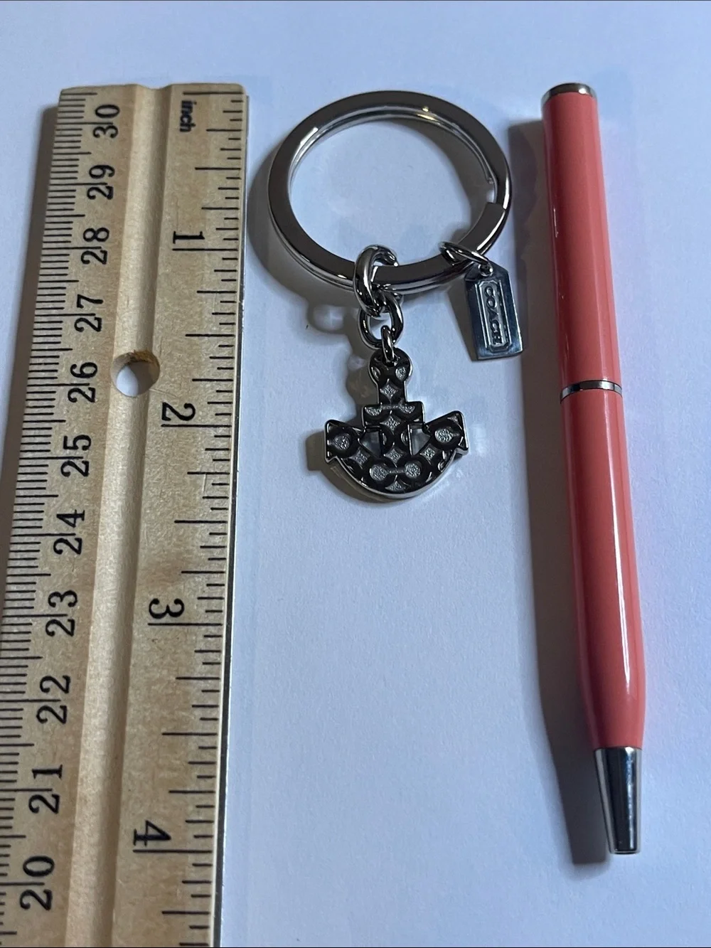 Coach C logo Silver Anchor Keyring with Coral Coach Pen